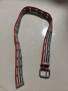 Y2K Striped Multicolor Canvas Belt with Silver Hardware